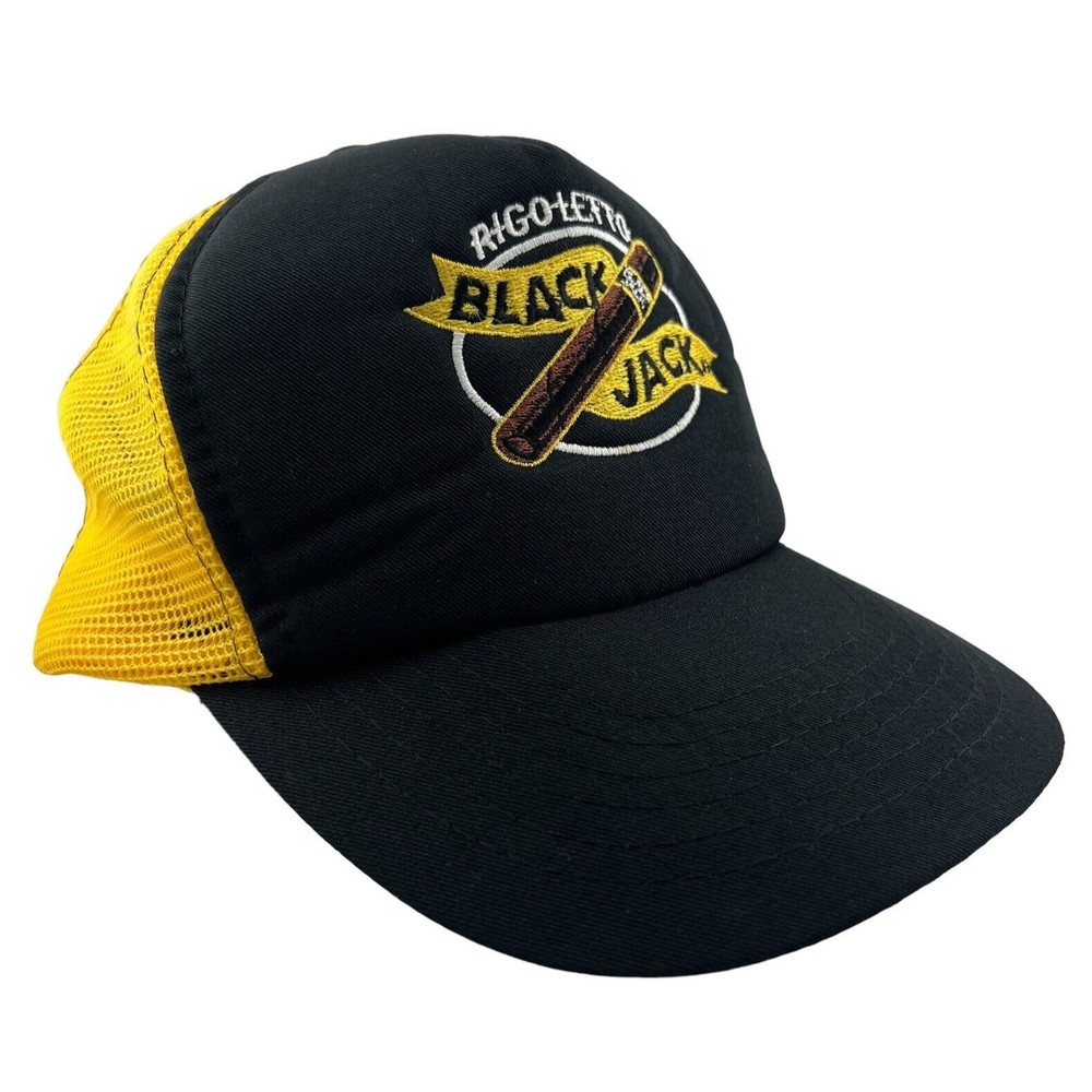 Snapback Cap Black Yellow Mesh Back "Rigoletto Black Jack" Adjustable Fit